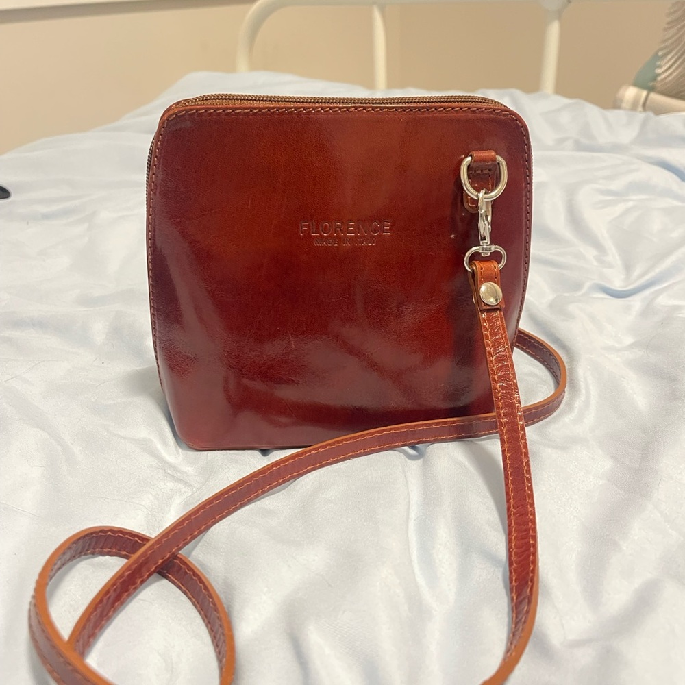 Florence Made in Italy Red Brown Leather Crossbody Bag